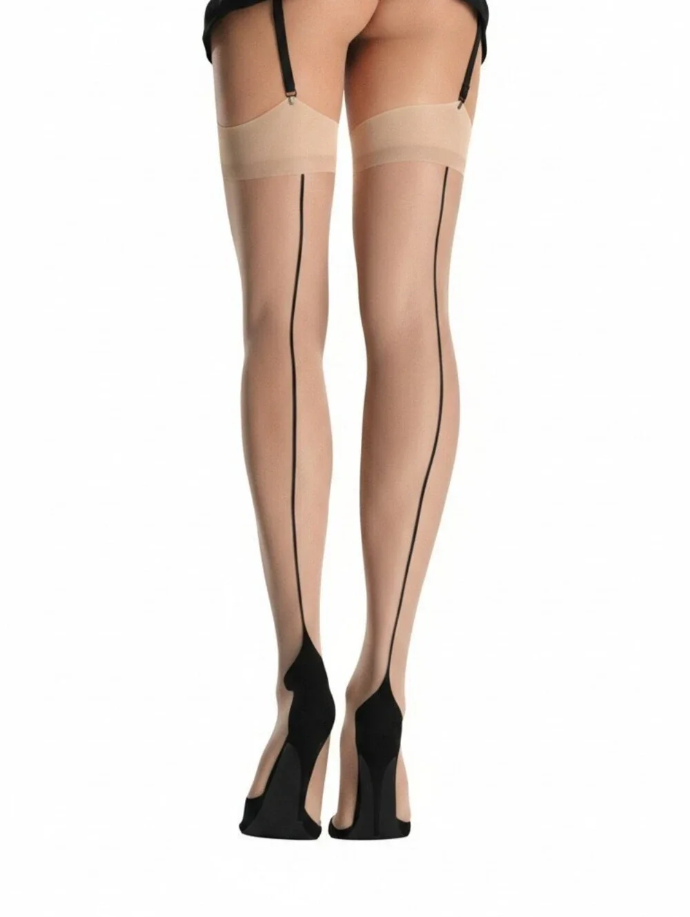 NIP Seamed Sheer Thigh-High Stockings in Nude with Black Seam -
